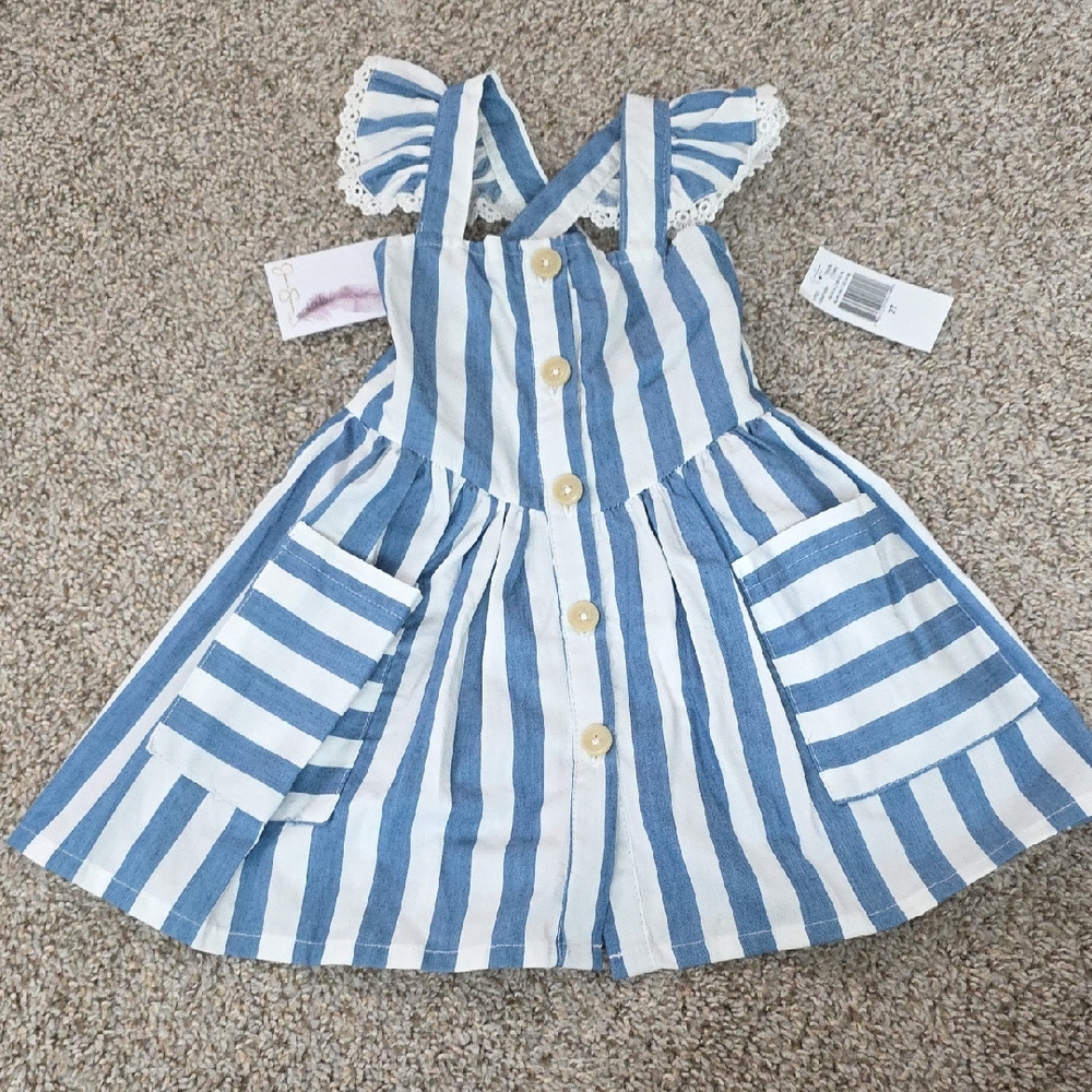 Jessica Simpson Blue and White Striped Kids Dress
